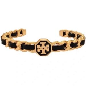 Tory Burch Leather Woven Cuff Black/Gold